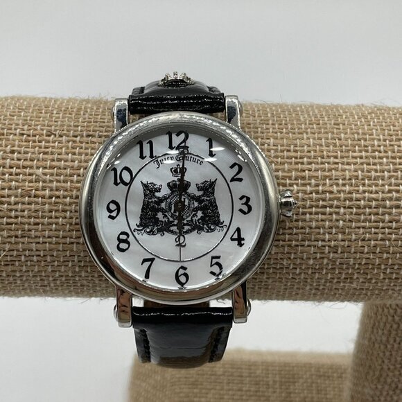 Juicy Couture Dog Logo Heraldic Crest Watch Silver Case Black Patent Strap main image 4